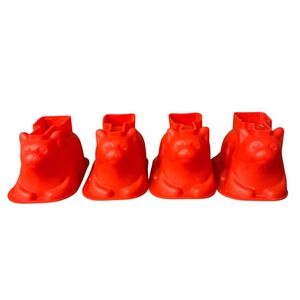 Charlie Cat Red Plastic Cat Shaped Stands Holders 4 Pack Home Pet Accessory